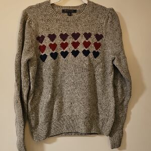 Brooks Brothers Womans Gray Wool Sweater with Heart Pattern.